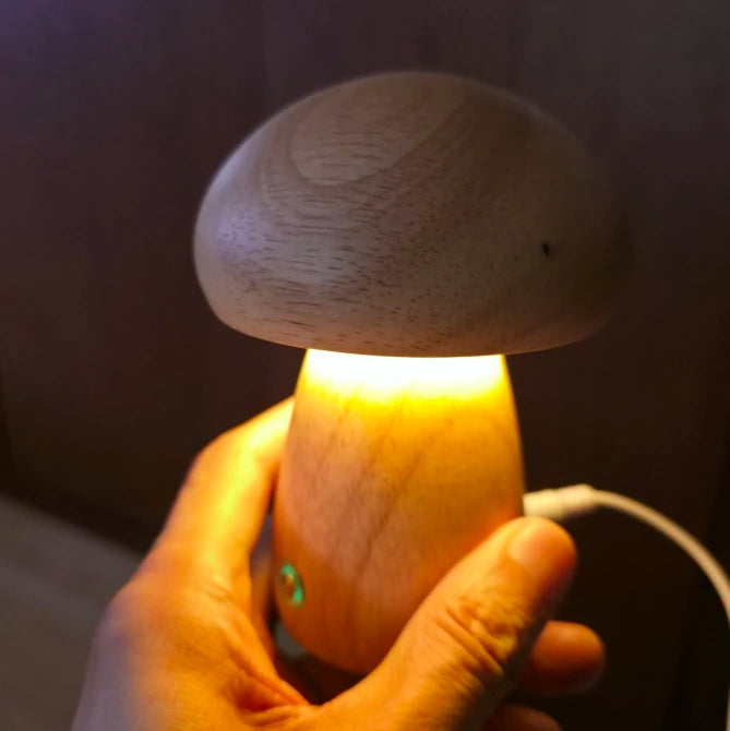 REVIEW_IMAGE:Wooden Mushrooms Night Light Touch Switch Bedroom Bedside Table Lamp Walnut Beech Wood Warm Dimmable Desk Light USB Chargeable - by AliExpress Shopper