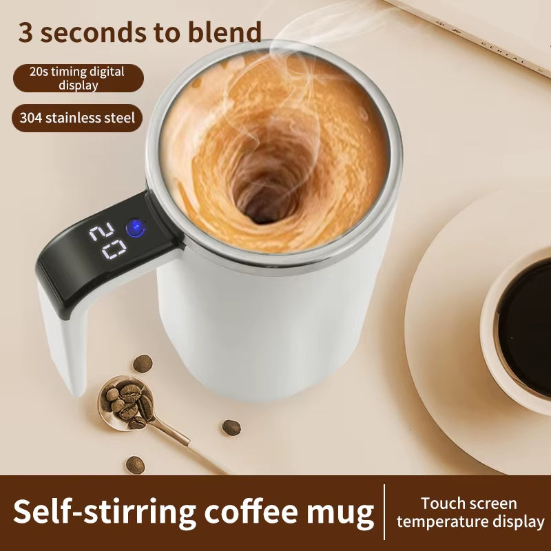 380ML Mini Electric Self-Mixing Coffee Mug - IP67 Waterproof, Food Safe, USB Rechargeable Automatic Magnetic Cup for Tea