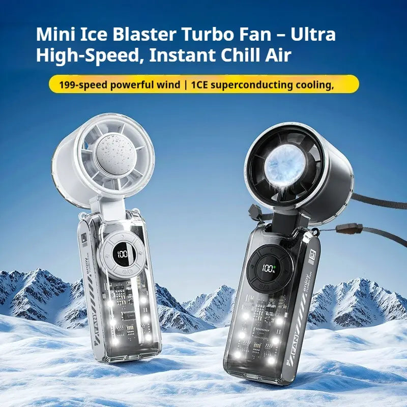 Qawtor 2026 Refrigeration Handheld Turbo Fan, 3600Mah Battery Operated, up to 12 Working Hours, 199-Level Stepless Control with Digital Display, 5-In-1 Handheld/Neck/Desktop Cooling Fan for Travel, Dorm & Office, Fathers Day Gift Portable