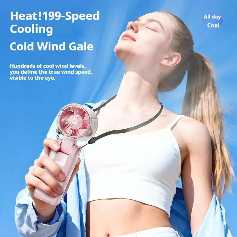 Qawtor 2026 Refrigeration Handheld Turbo Fan, 3600Mah Battery Operated, up to 12 Working Hours, 199-Level Stepless Control with Digital Display, 5-In-1 Handheld/Neck/Desktop Cooling Fan for Travel, Dorm & Office, Fathers Day Gift Portable