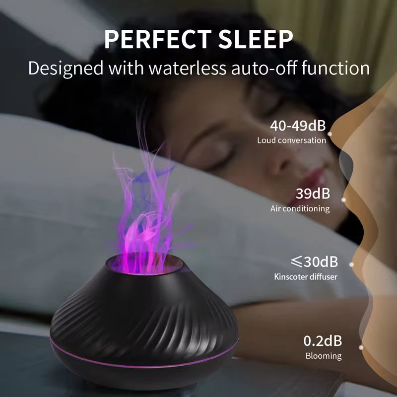 Kinscoter Portable USB Volcanic Aroma Diffuser and Essential Oil Lamp with 130ml Capacity and Color Flame Night Light